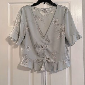 Express Sage Color, Cinch Front and Ruffle 3/4 Sleeve and Waist Blouse